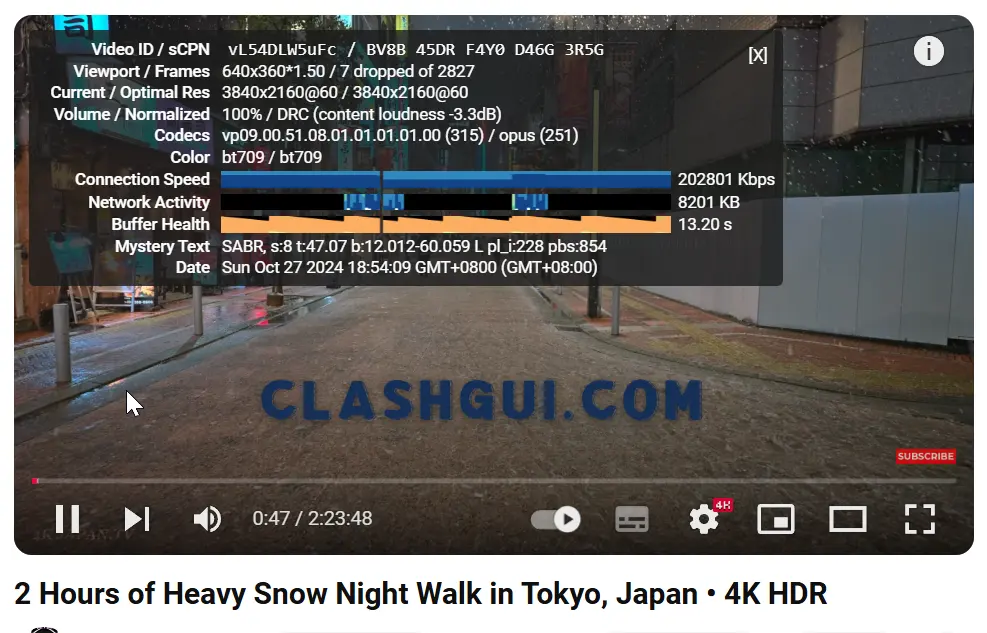 银河云机场 YouTube 4K 播放测试 Clash 下载站