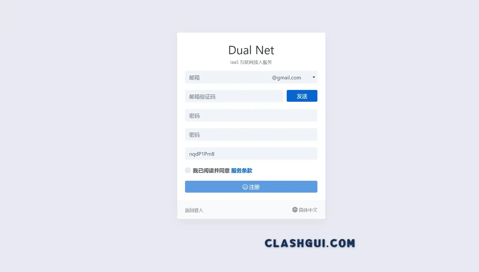 Dual Net 机场注册页面截图